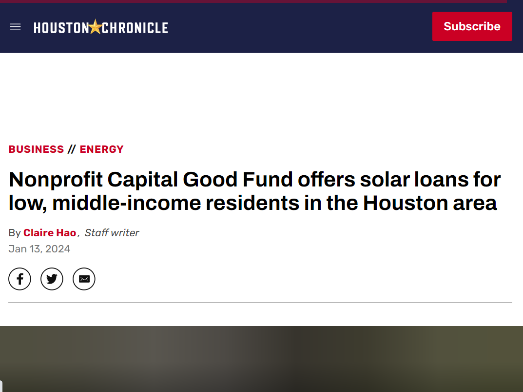 Nonprofit Capital Good Fund offers solar loans for low, middle-income residents in the Houston area