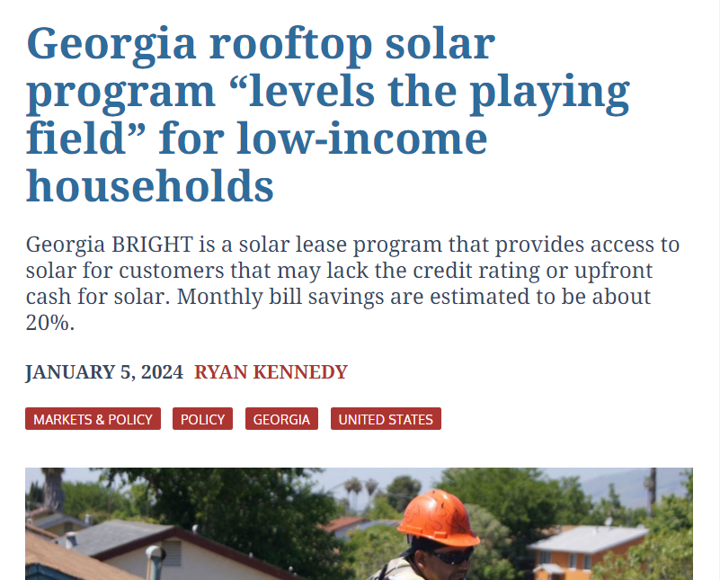 Georgia rooftop solar program “levels the playing field” for low-income households