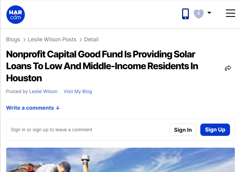 Nonprofit Capital Good Fund Is Providing Solar Loans To Low And Middle-Income Residents In Houston