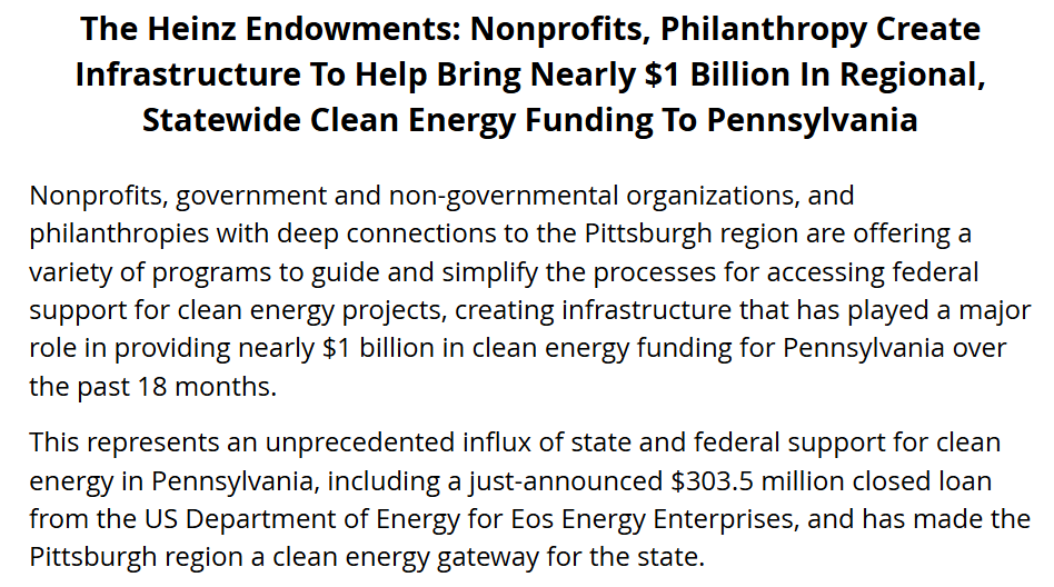 The Heinz Endowments: Nonprofits, Philanthropy Create Infrastructure To Help Bring Nearly $1 Billion In Regional, Statewide Clean Energy Funding To Pennsylvania